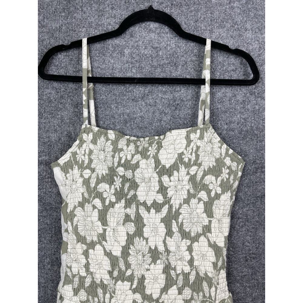 Derek Heart Midi Dress Green & White Floral Print Smocked Spaghetti Strap XL - Picture 2 of 12